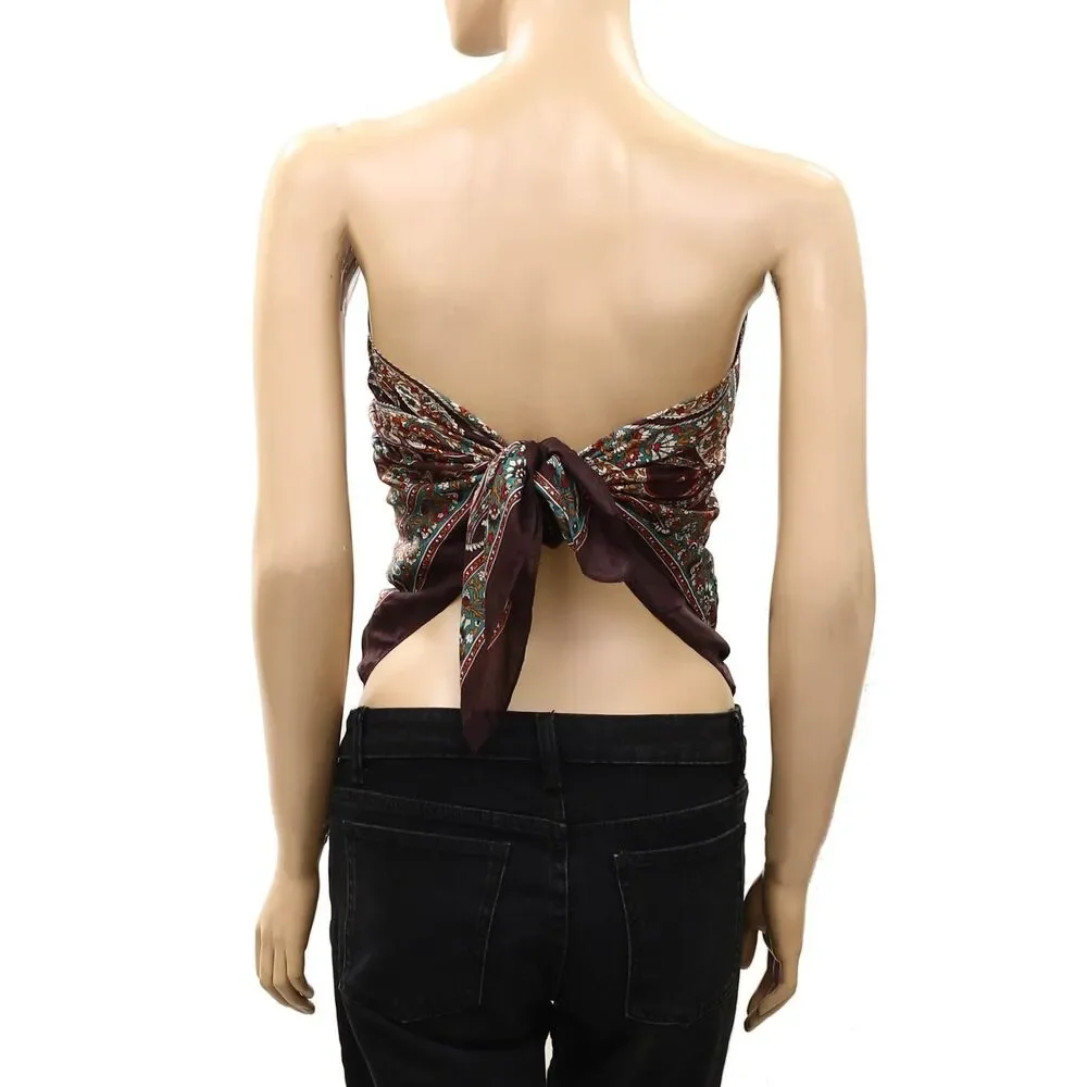 Free People So Silk Printed Bandana Scarf Tube Top Belt Floral Paisley Wrap OS